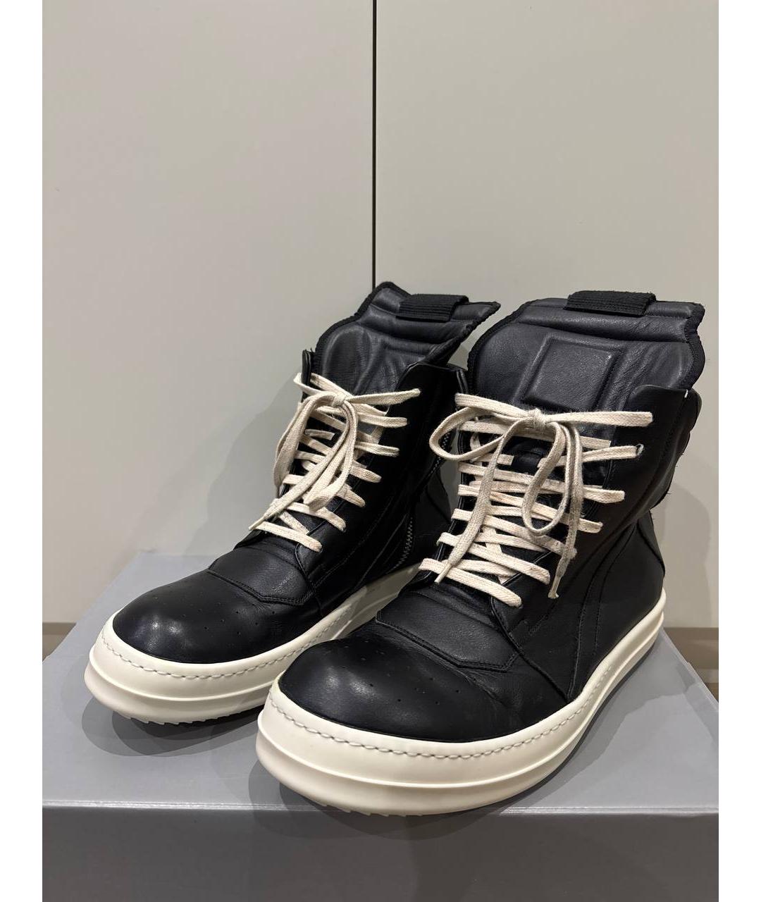 RICK OWENS Черные кожаные высокие кроссовки / кеды, фото 2