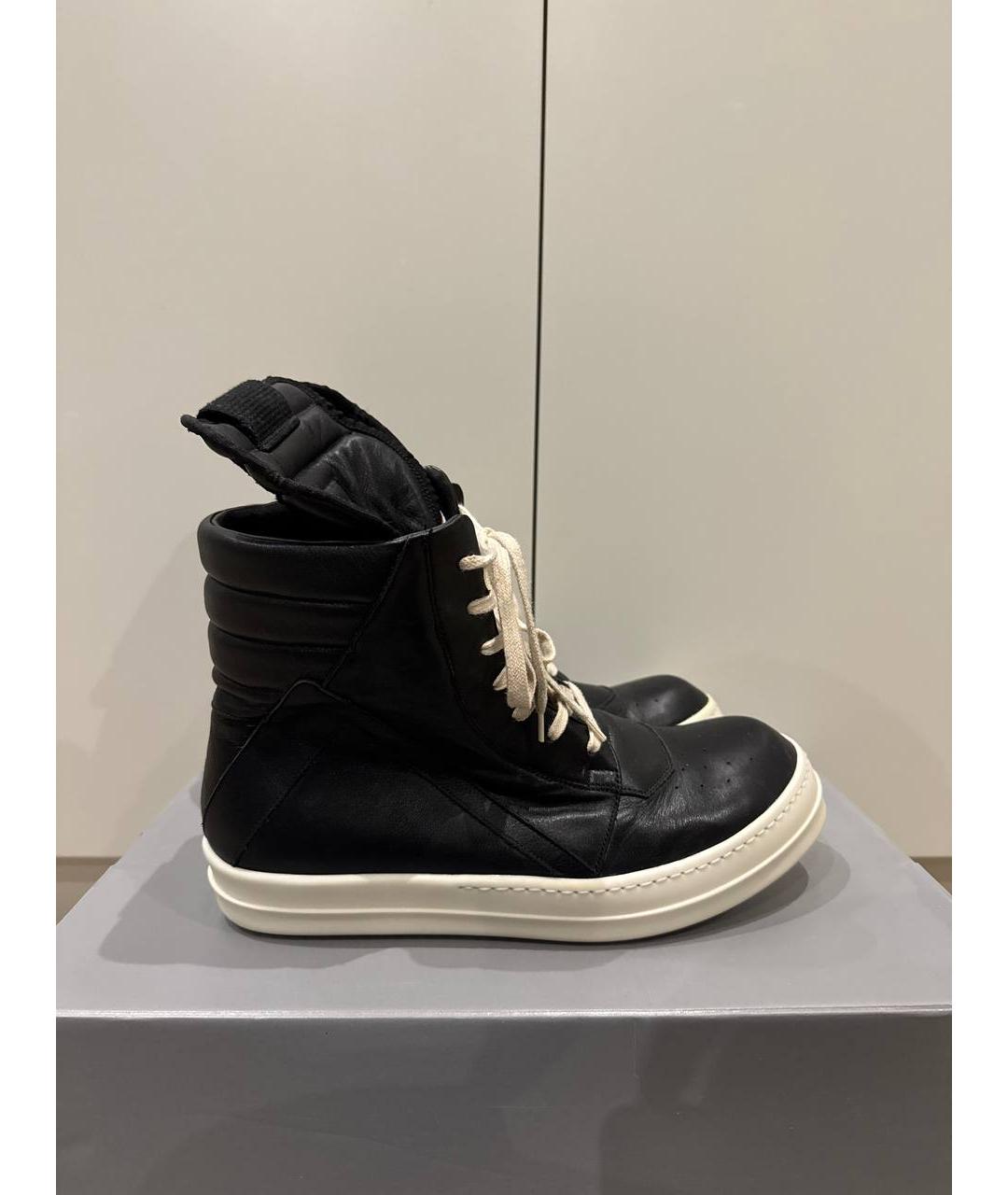 RICK OWENS Черные кожаные высокие кроссовки / кеды, фото 6