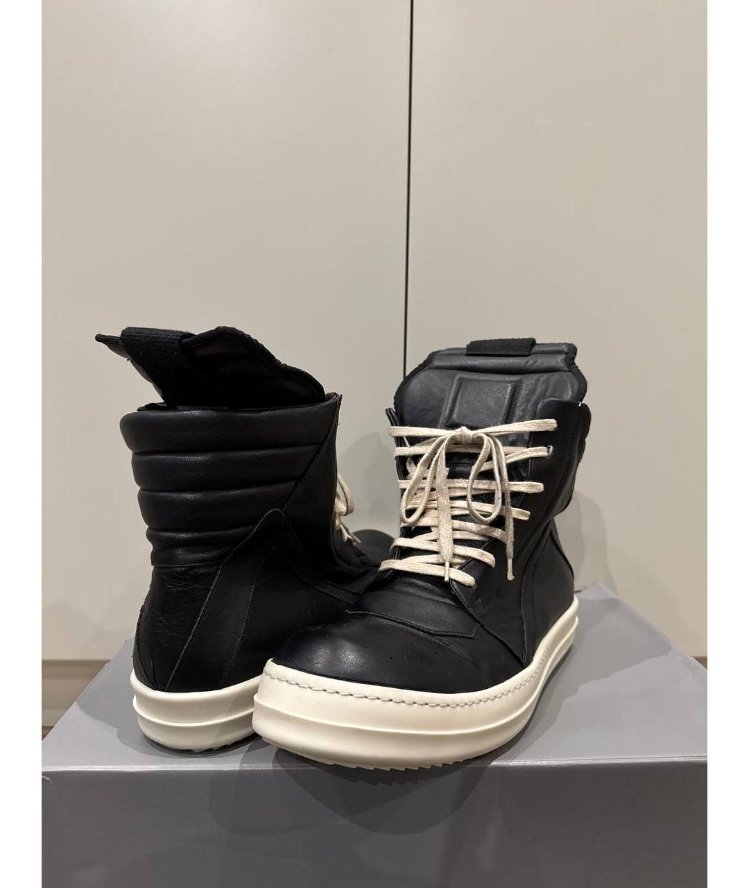 RICK OWENS Черные кожаные высокие кроссовки / кеды, фото 3