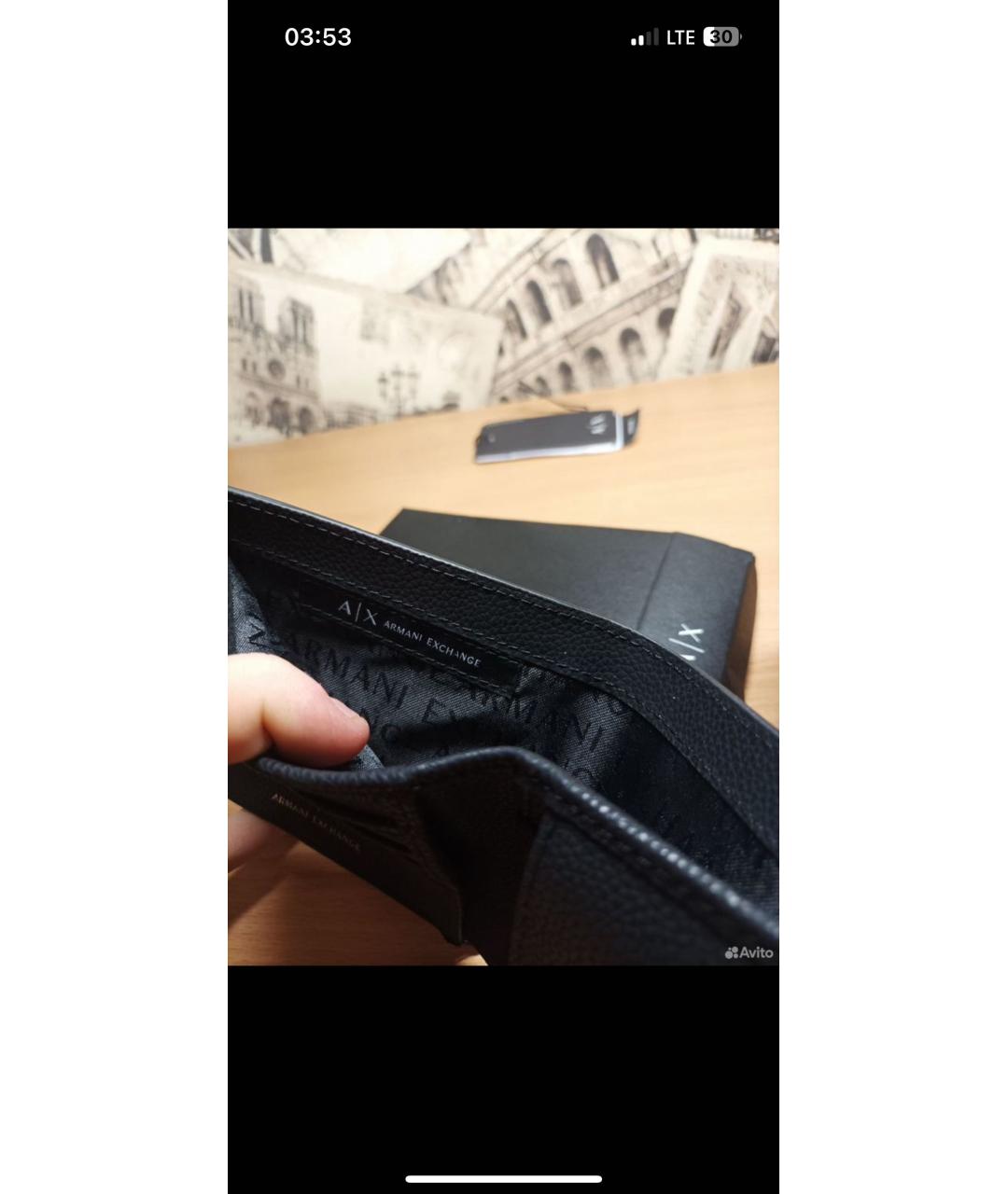 ARMANI EXCHANGE Черный кожаный кошелек, фото 5