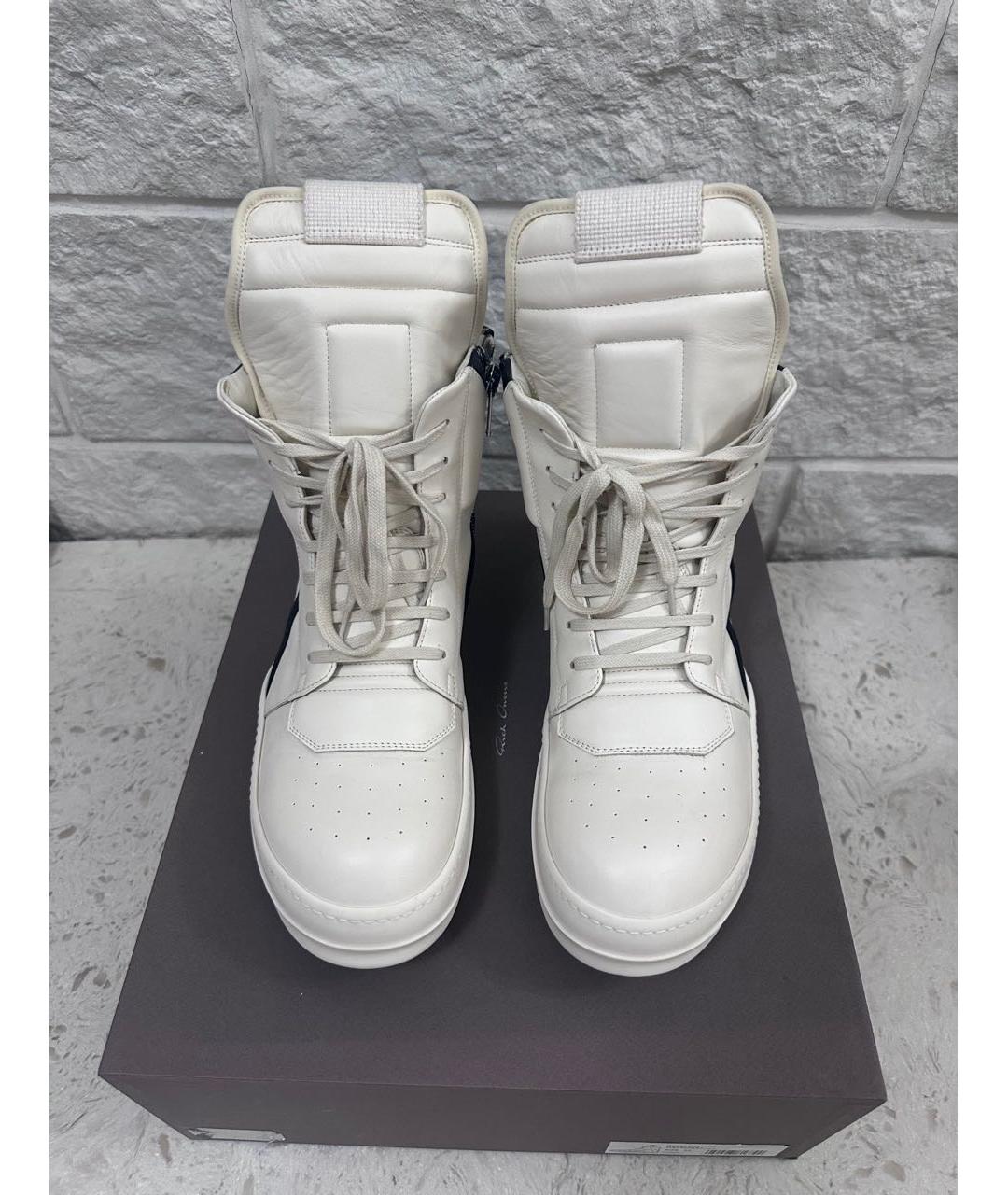 RICK OWENS Белые высокие кроссовки / кеды из искусственной кожи, фото 2