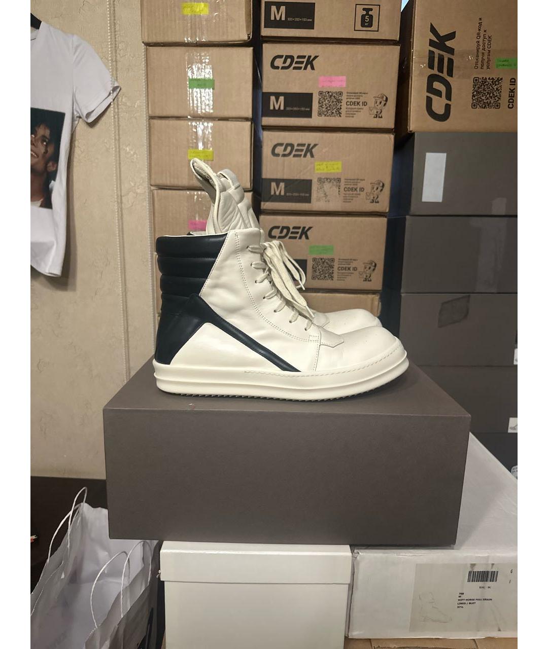 RICK OWENS Белые высокие кроссовки / кеды из искусственной кожи, фото 8