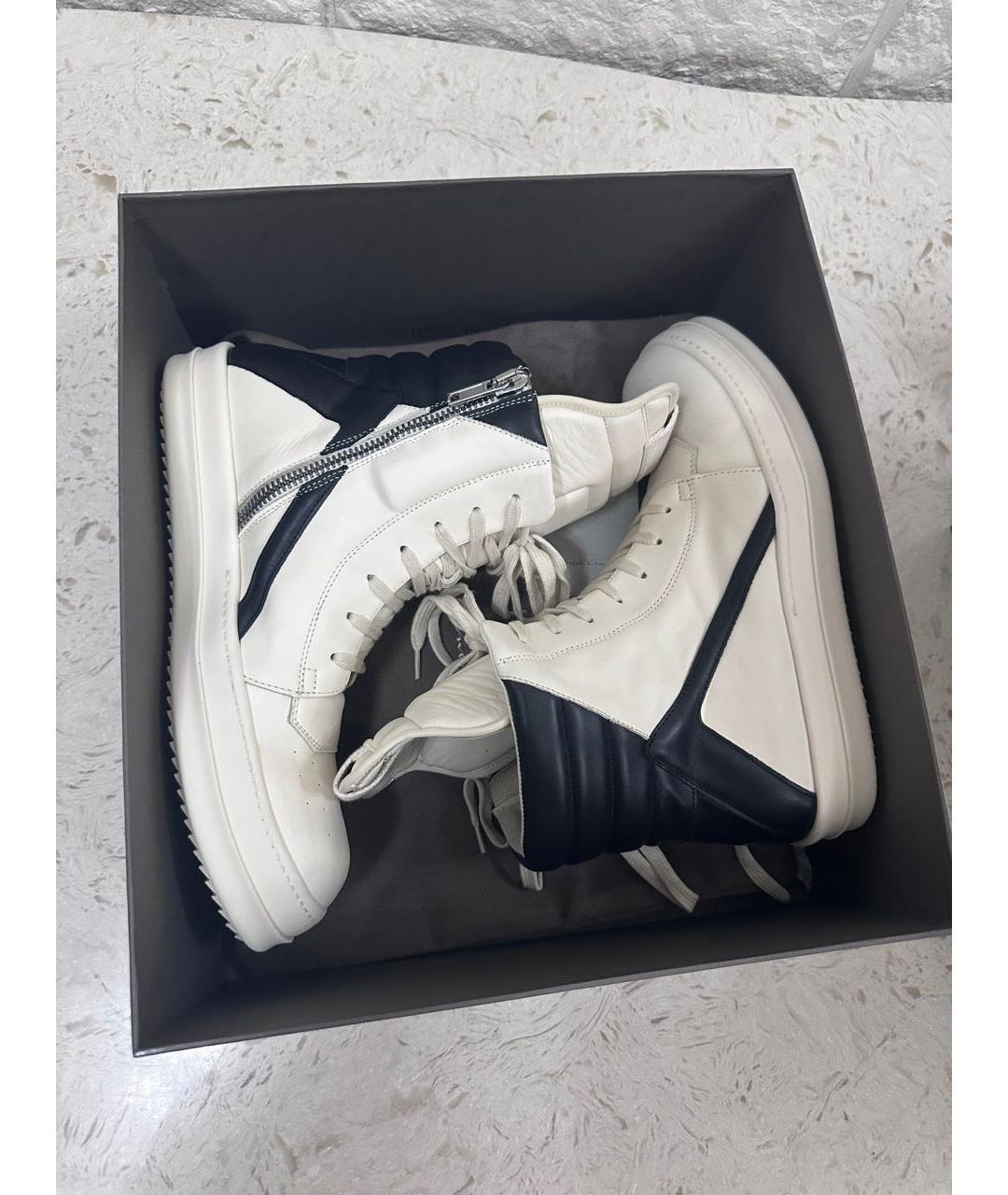 RICK OWENS Белые высокие кроссовки / кеды из искусственной кожи, фото 3