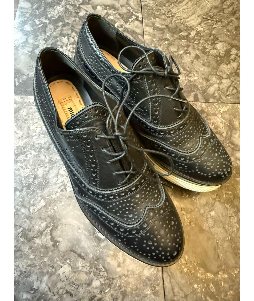 MIU MIU Черные кожаные брогги и оксфорды, фото 2