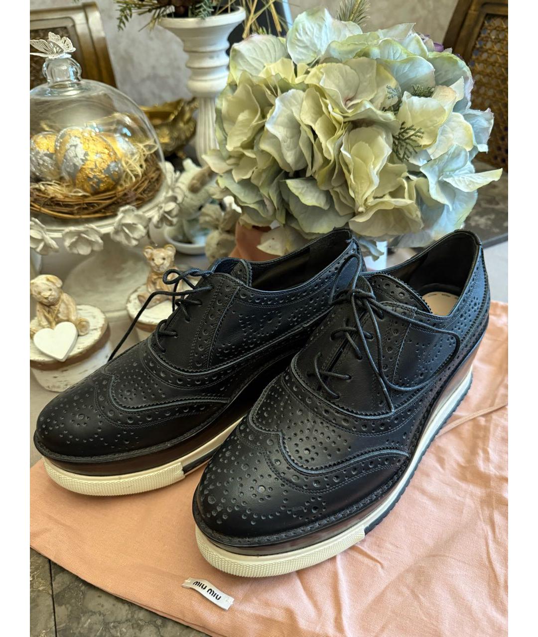 MIU MIU Черные кожаные брогги и оксфорды, фото 7