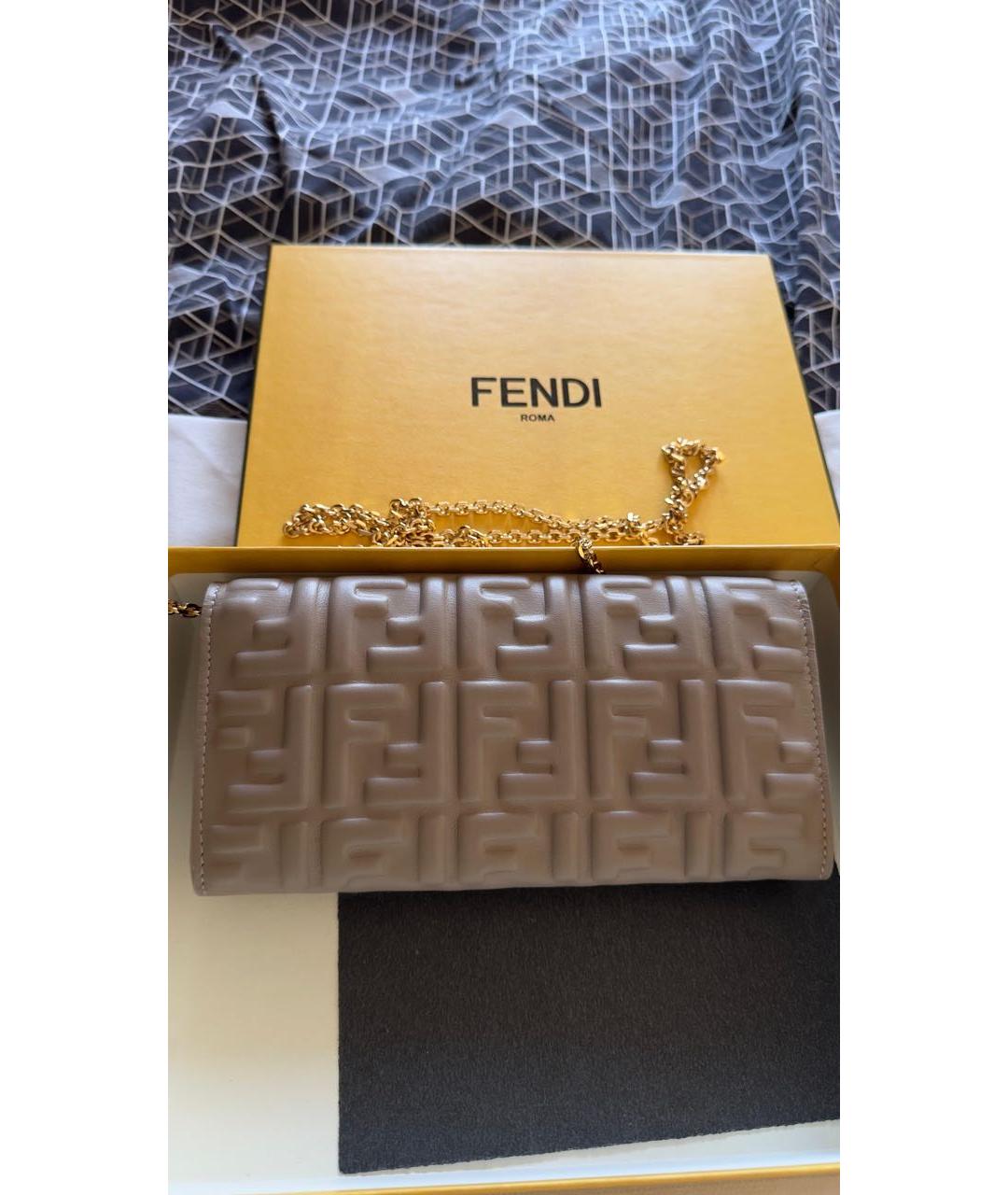 FENDI Бежевая кожаная сумка через плечо, фото 2