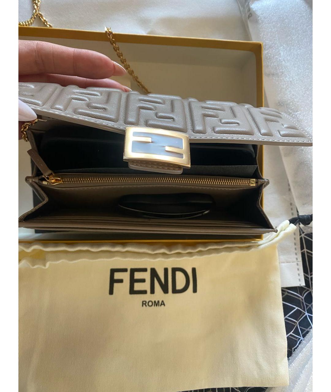 FENDI Бежевая кожаная сумка через плечо, фото 5
