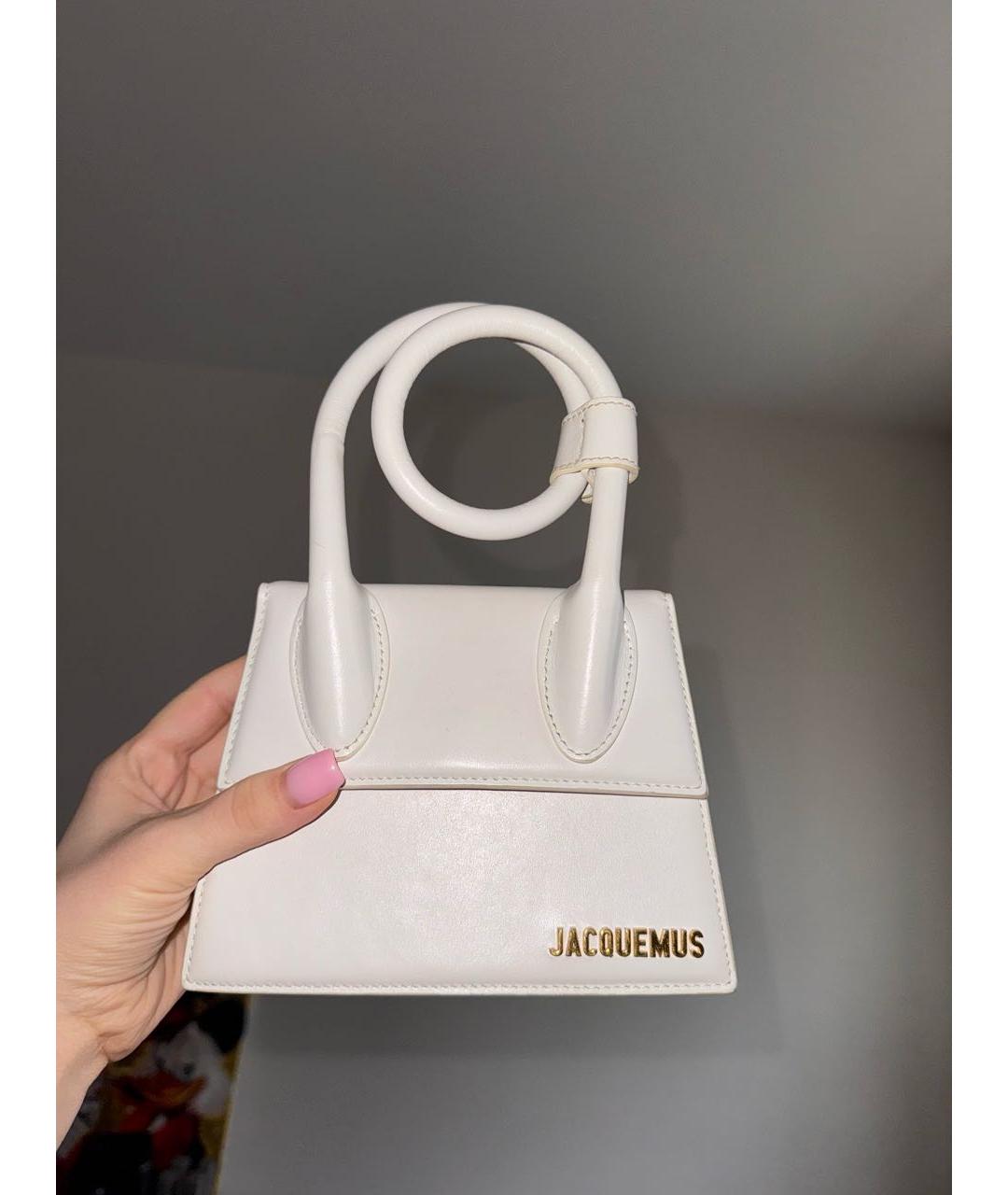 JACQUEMUS Белая кожаная сумка с короткими ручками, фото 4