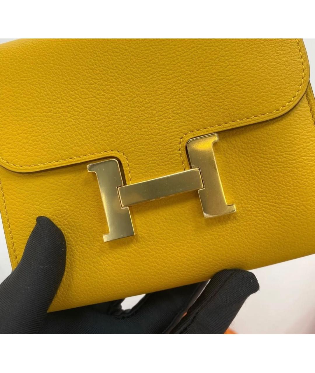 HERMES Горчичный кожаный кошелек, фото 6