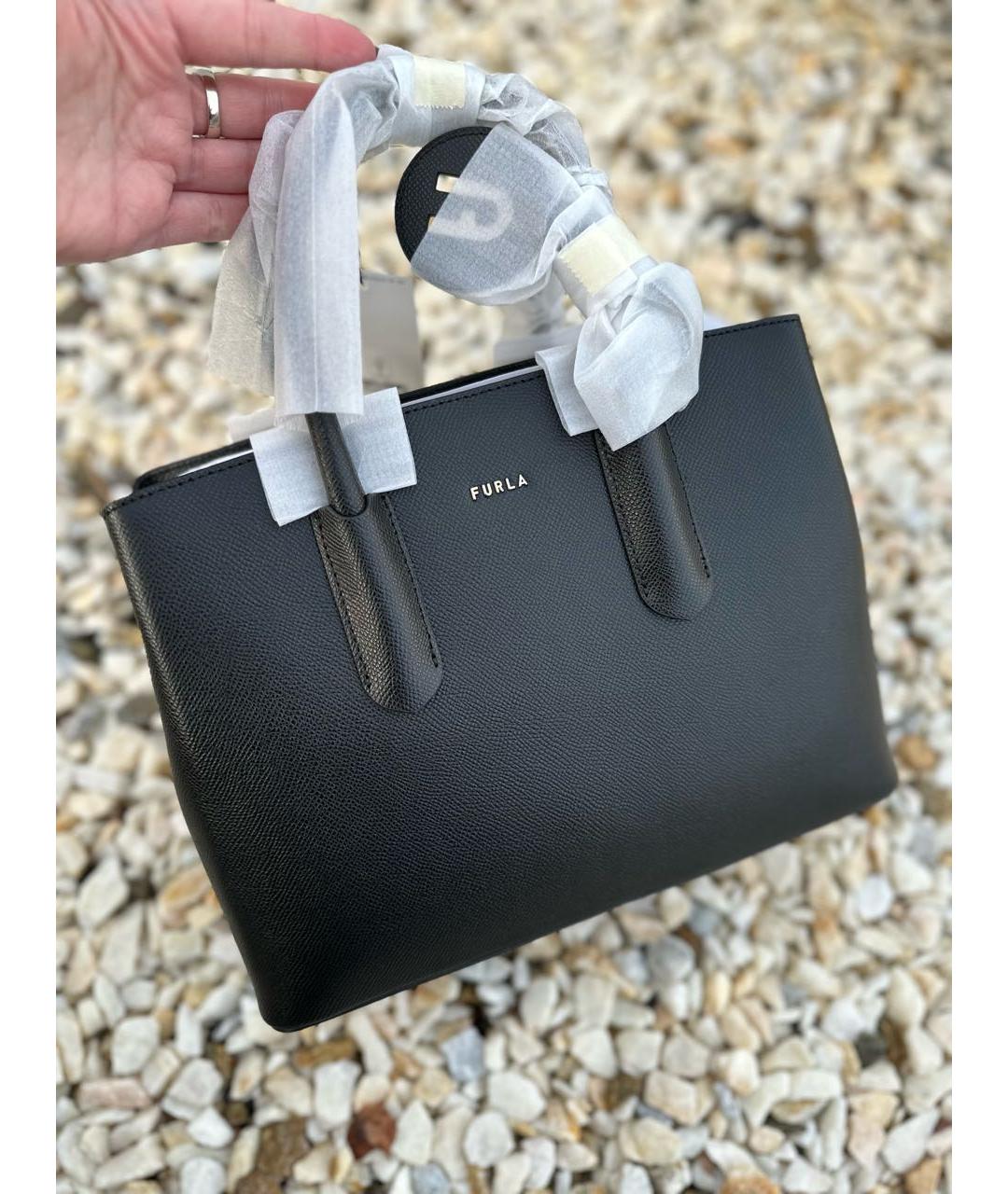 FURLA Черная кожаная сумка с короткими ручками, фото 6