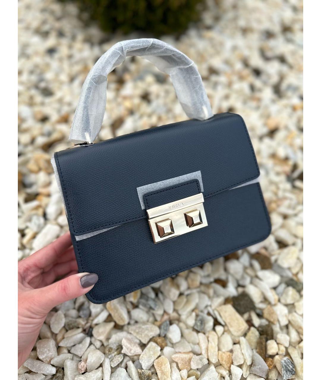 FURLA Синяя кожаная сумка с короткими ручками, фото 6