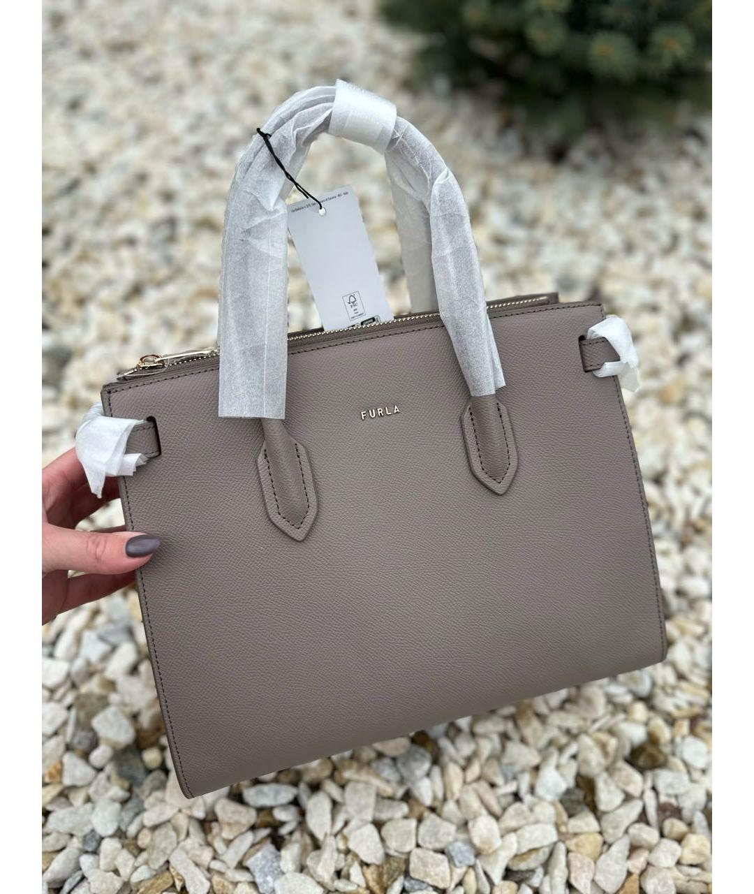 FURLA Серая кожаная сумка тоут, фото 6