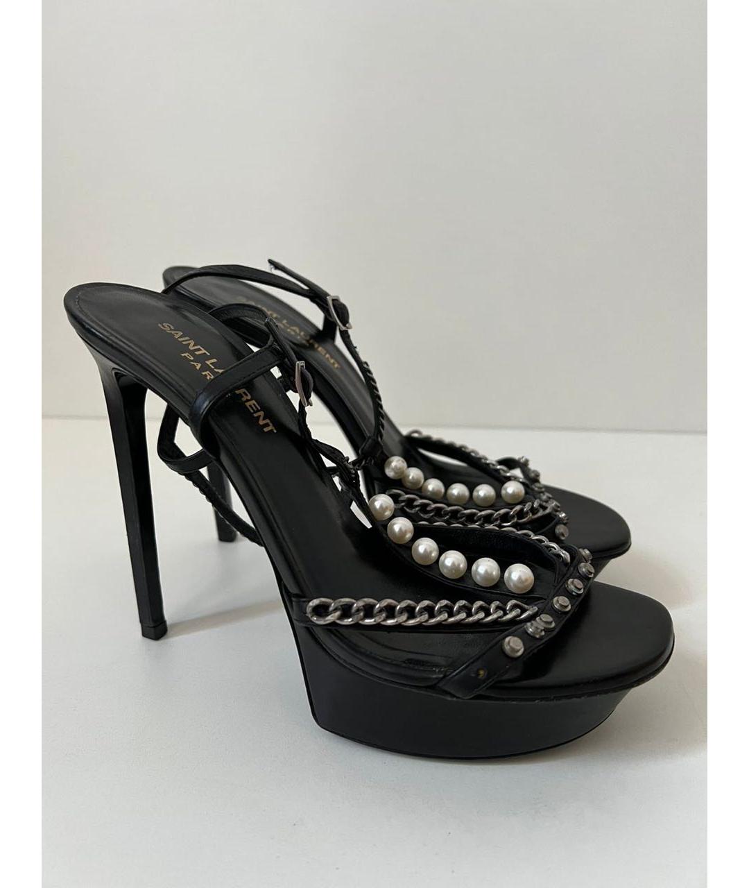 SAINT LAURENT Черные кожаные босоножки, фото 9