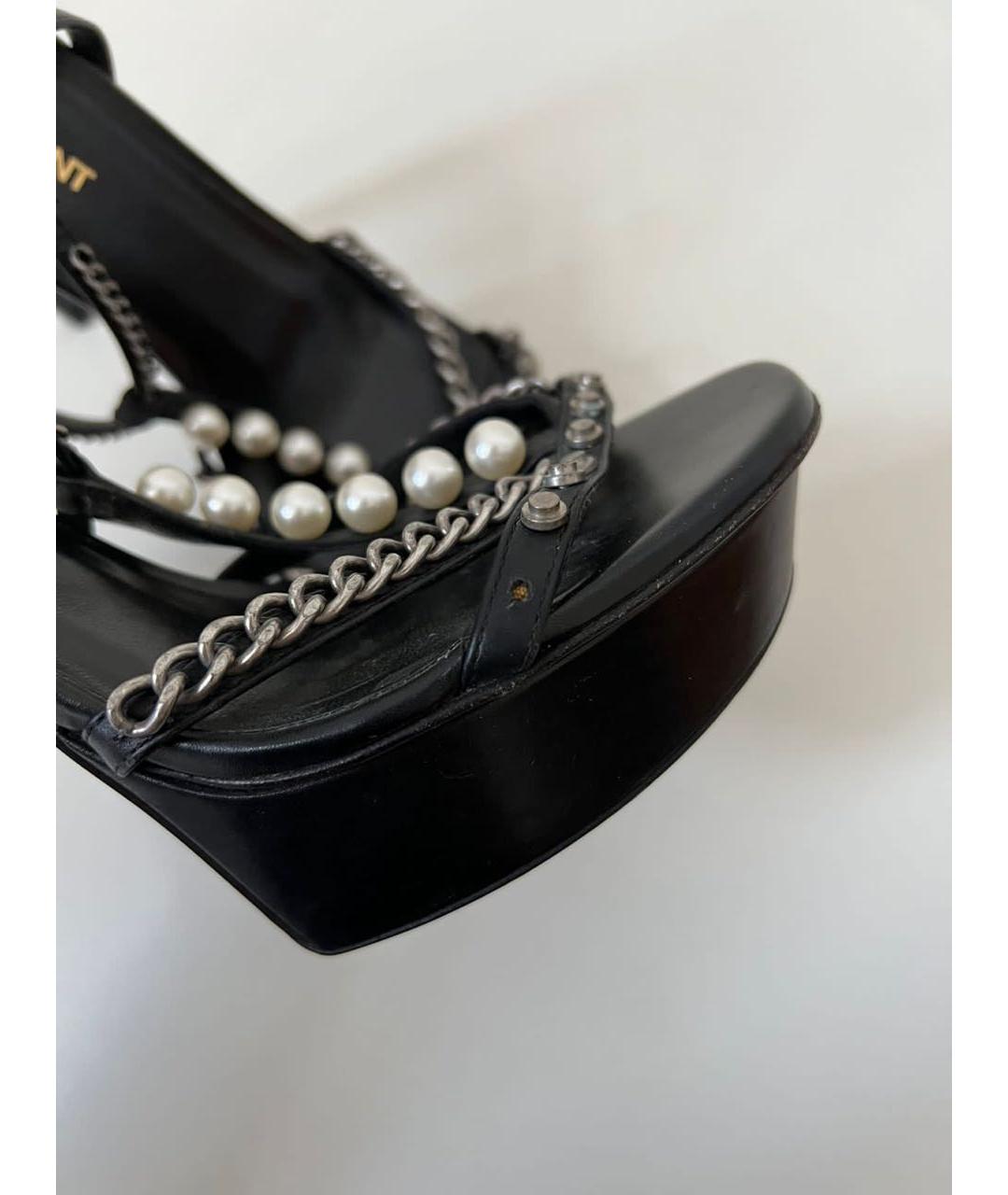 SAINT LAURENT Черные кожаные босоножки, фото 5