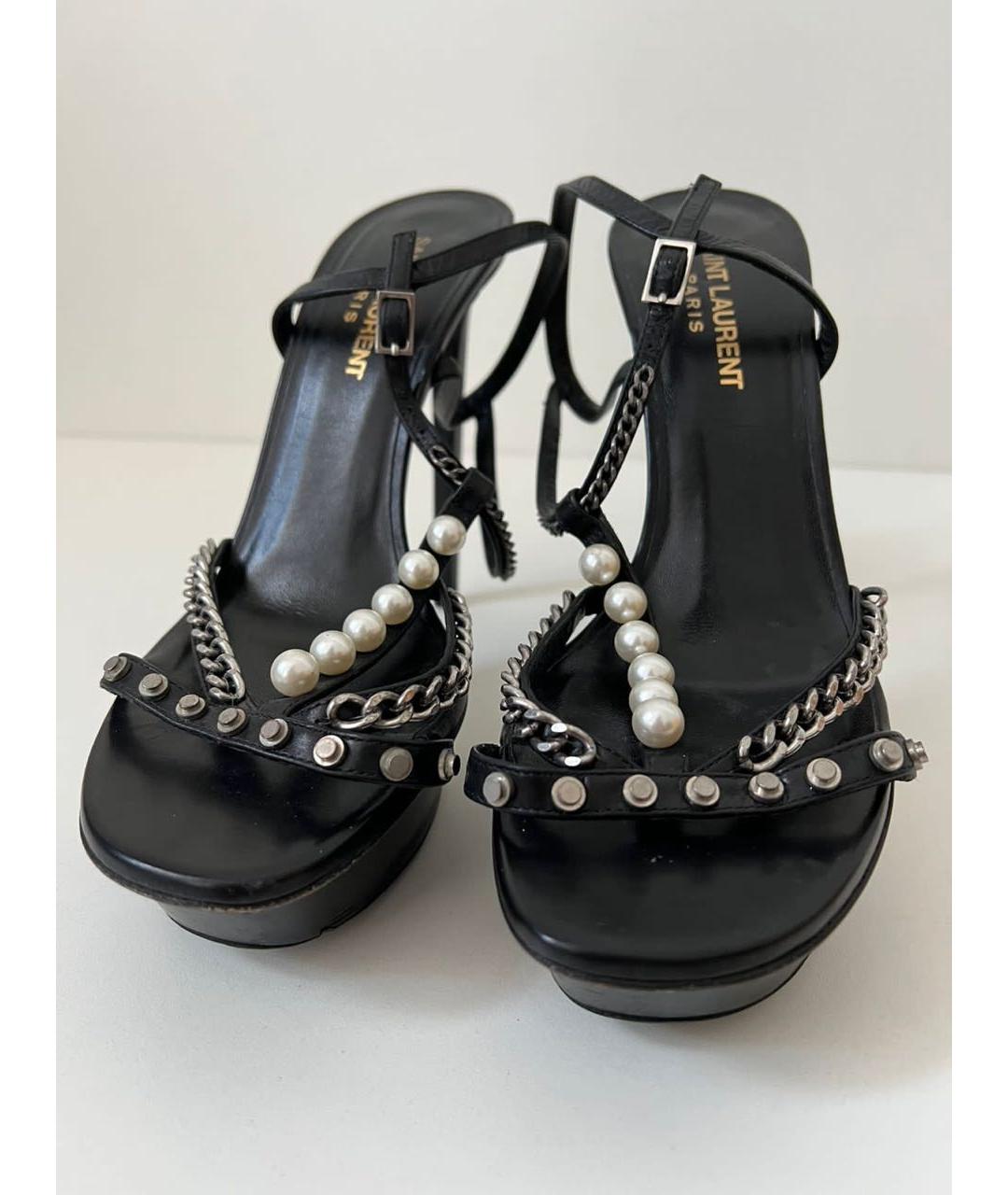 SAINT LAURENT Черные кожаные босоножки, фото 3
