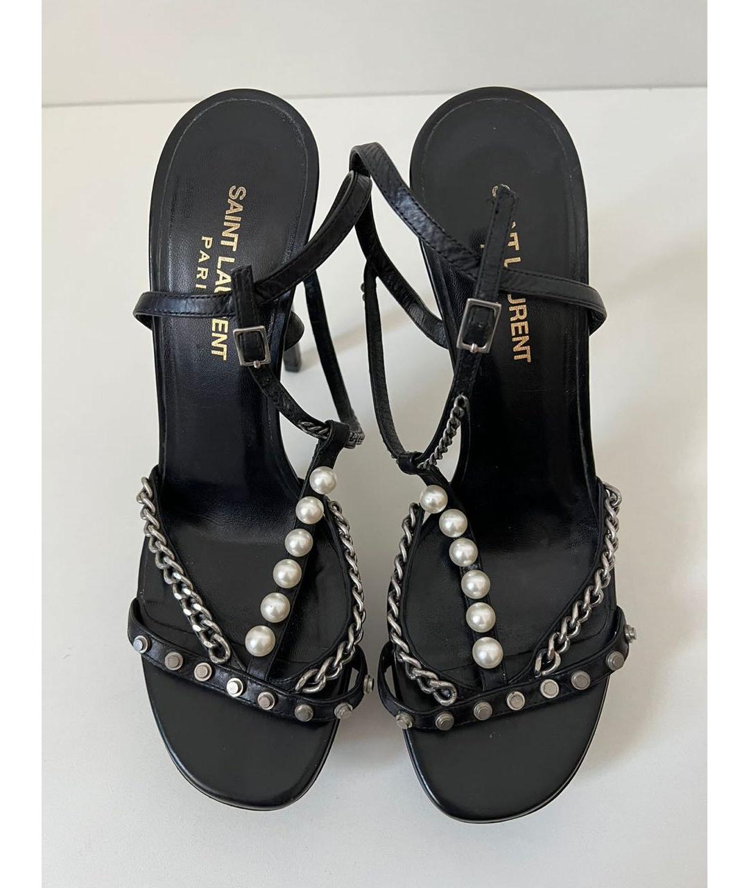 SAINT LAURENT Черные кожаные босоножки, фото 2