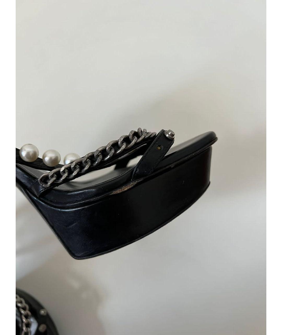 SAINT LAURENT Черные кожаные босоножки, фото 6