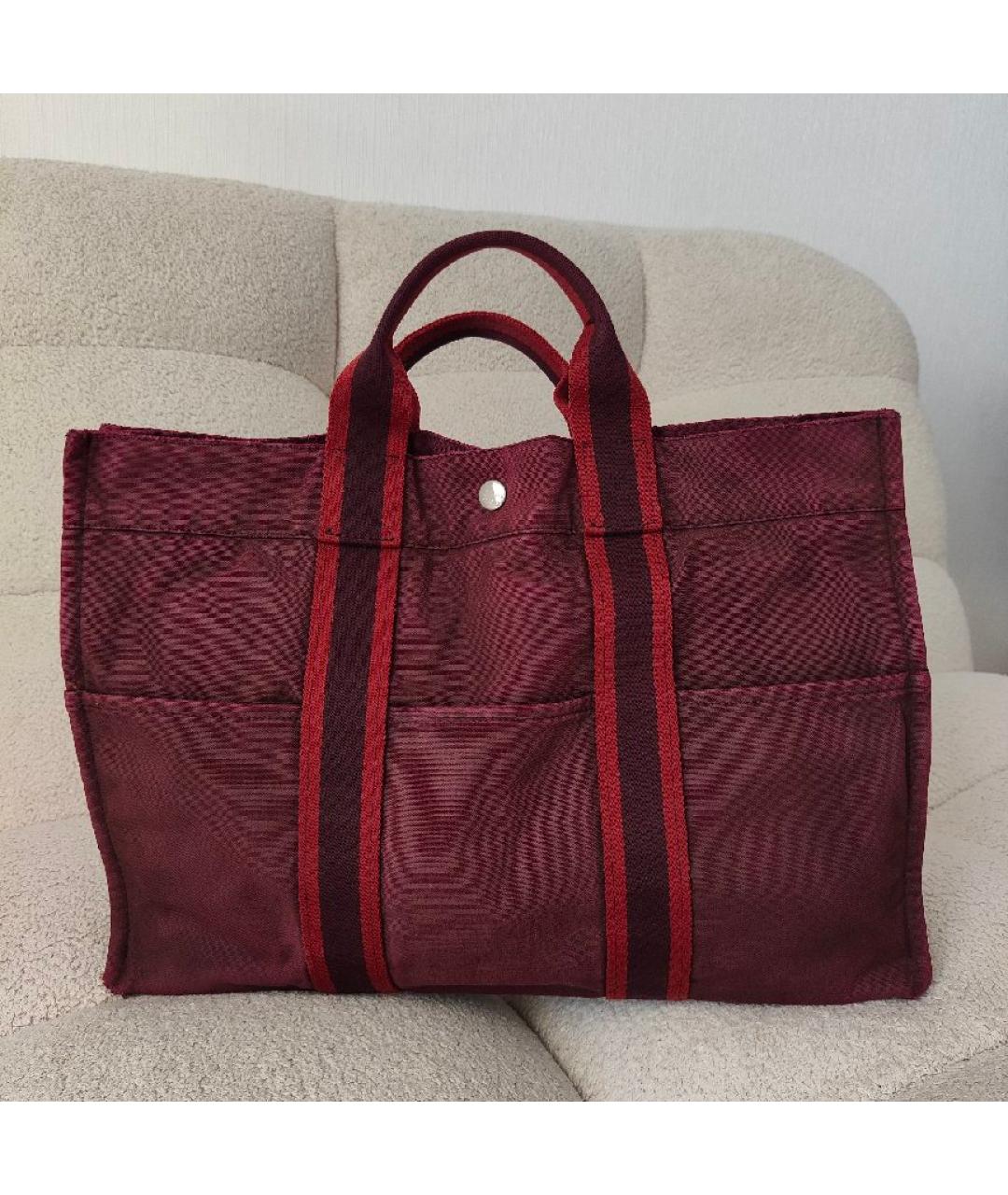 HERMES Красная хлопковая сумка тоут, фото 10