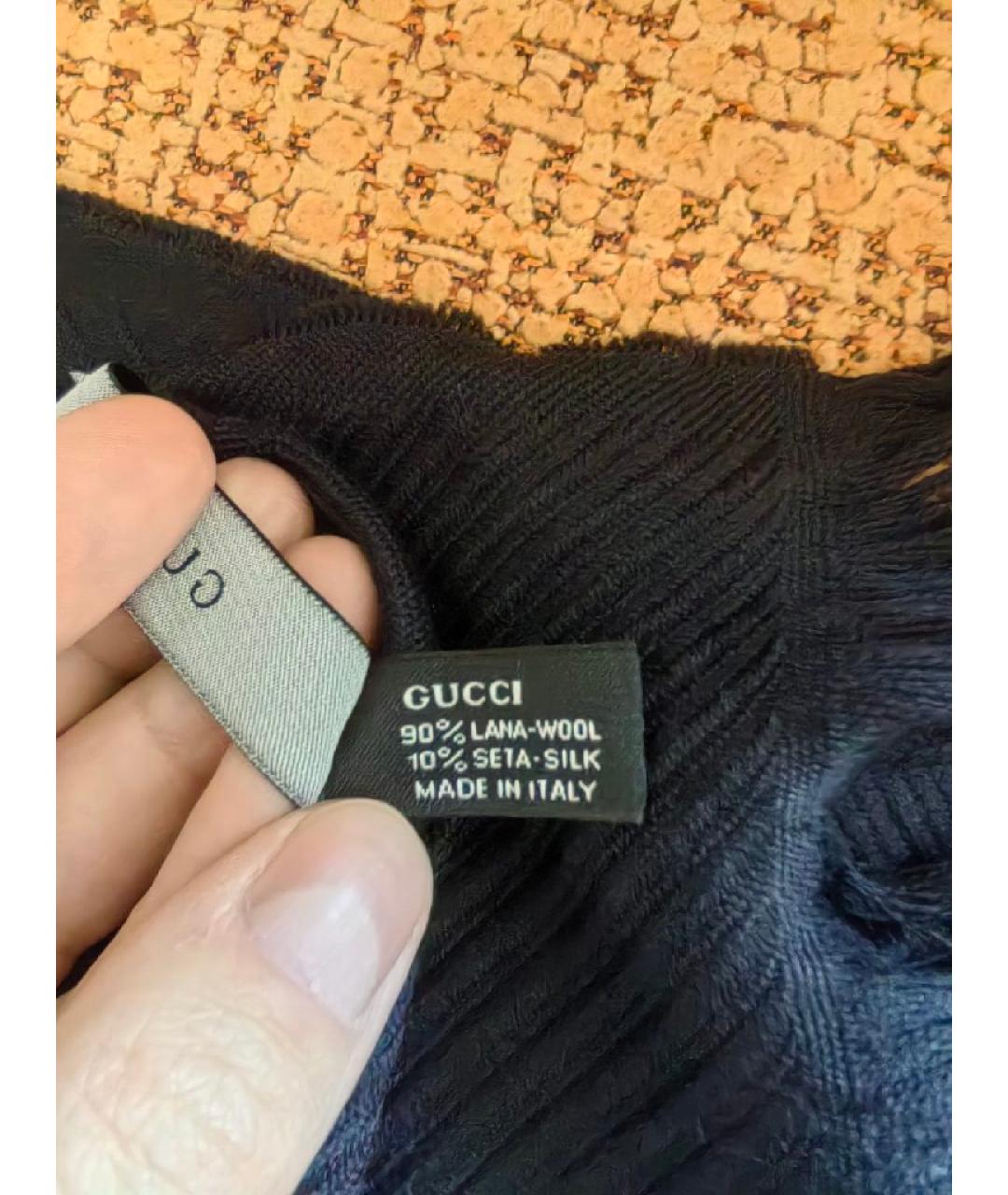 GUCCI Синий шерстяной шарф, фото 5