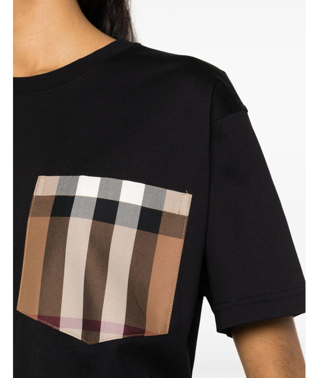 BURBERRY Черная хлопко-эластановая футболка, фото 3