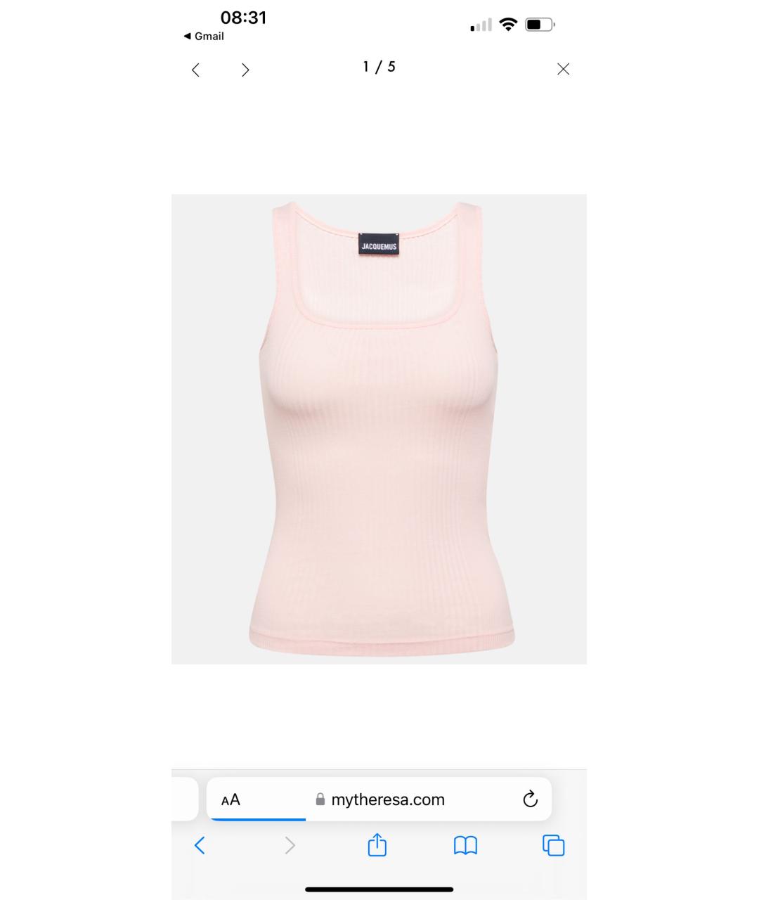 JACQUEMUS Розовая хлопко-эластановая майка, фото 8