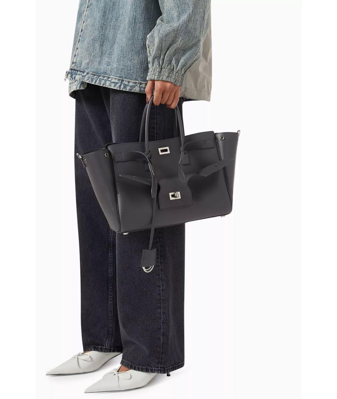 BALENCIAGA Антрацитовая кожаная сумка тоут, фото 5