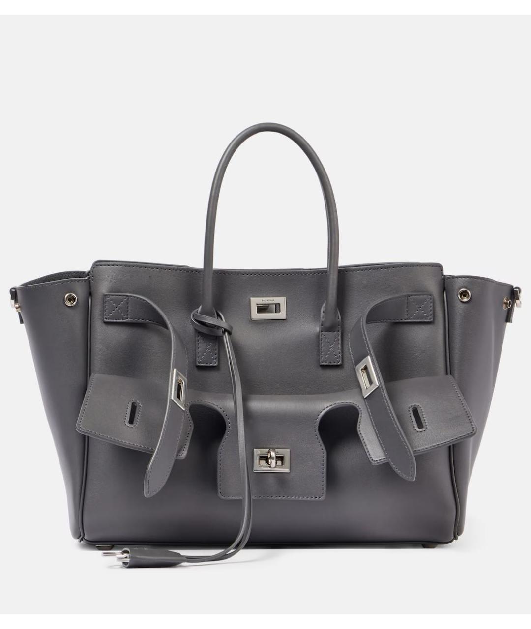 BALENCIAGA Антрацитовая кожаная сумка тоут, фото 7