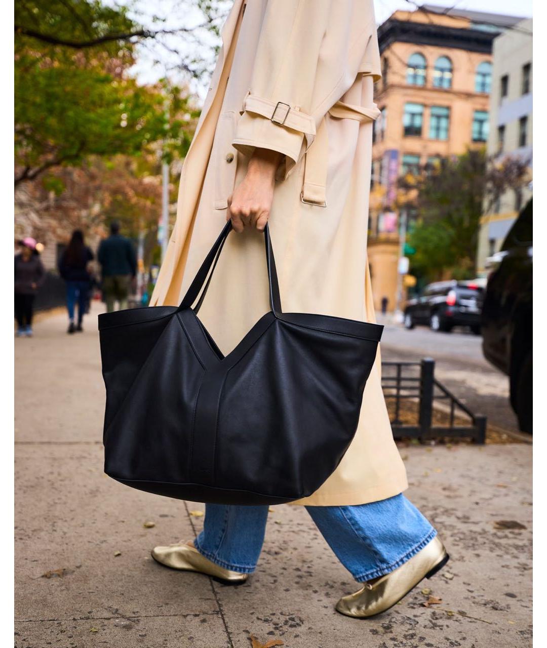 SAINT LAURENT Черная кожаная сумка тоут, фото 3