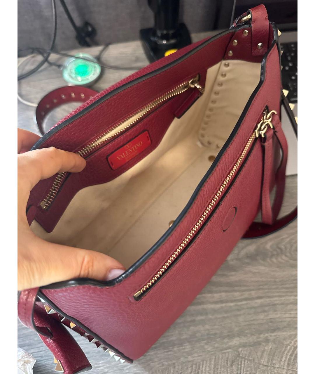 VALENTINO Бордовая кожаная сумка через плечо, фото 4