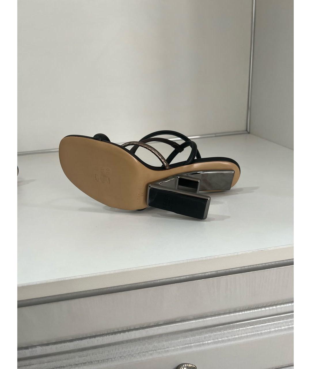 FENDI Черные кожаные босоножки, фото 5