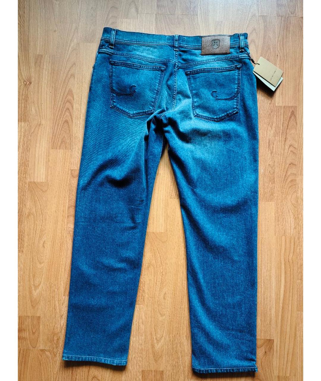 CORNELIANI Синие хлопко-эластановые прямые джинсы, фото 2