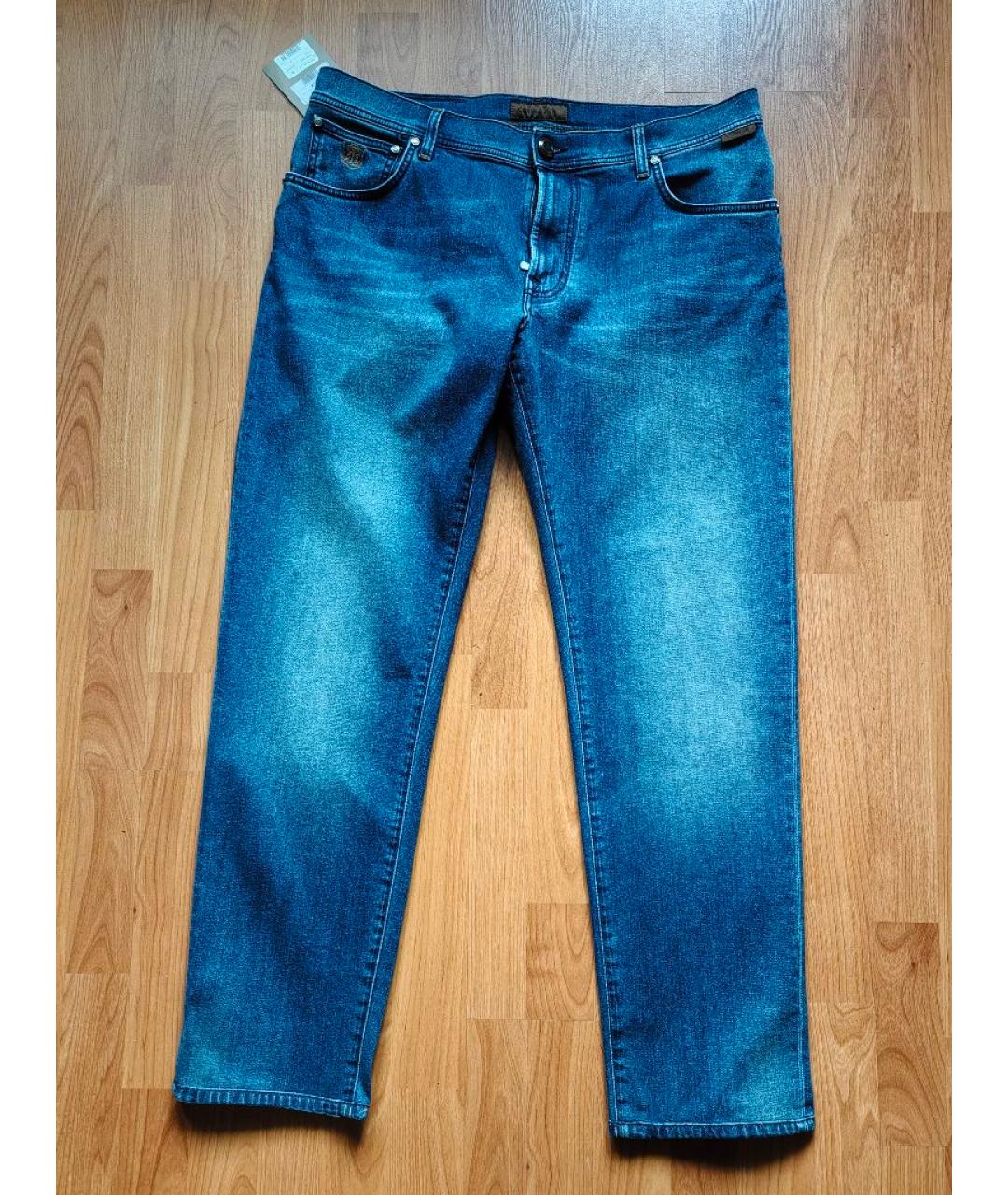 CORNELIANI Синие хлопко-эластановые прямые джинсы, фото 10