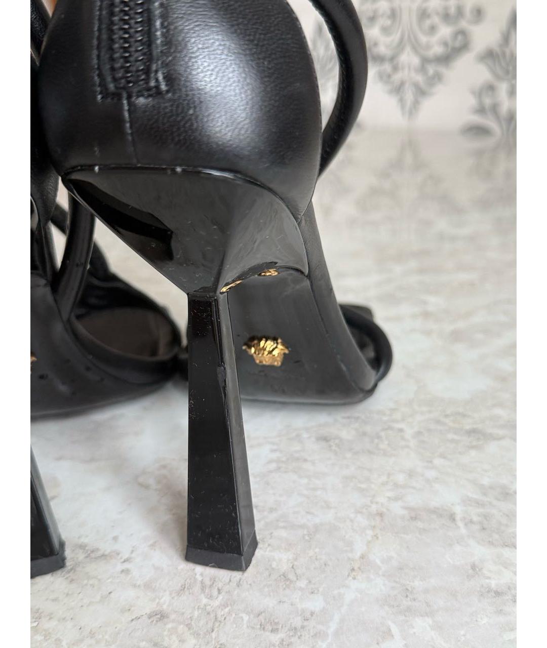 VERSACE Черные кожаные босоножки, фото 8