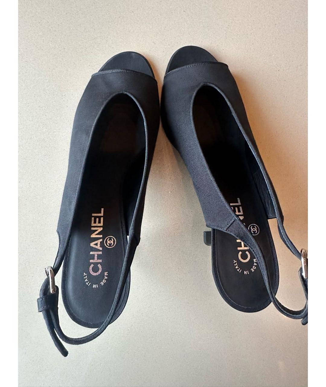 CHANEL Черные текстильные босоножки, фото 3
