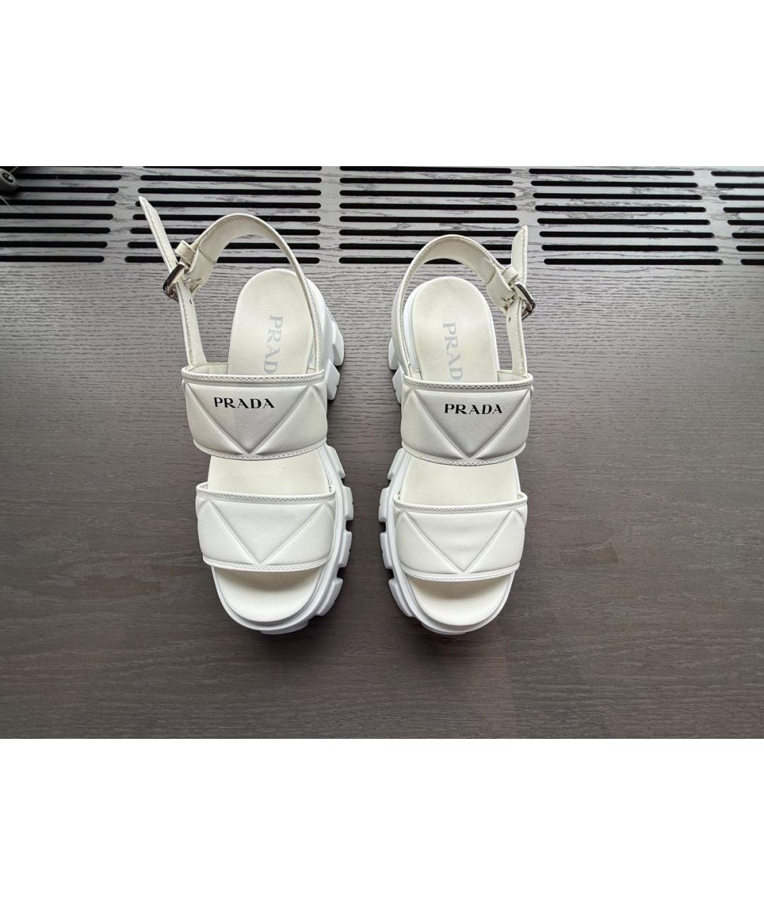 PRADA Белые кожаные босоножки, фото 3