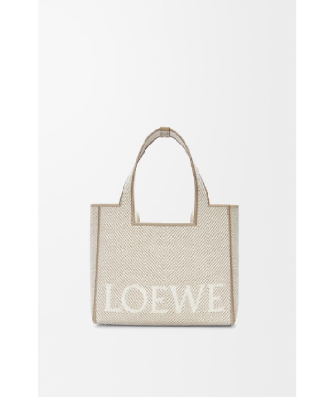 LOEWE Бежевая тканевая сумка с короткими ручками, фото 5