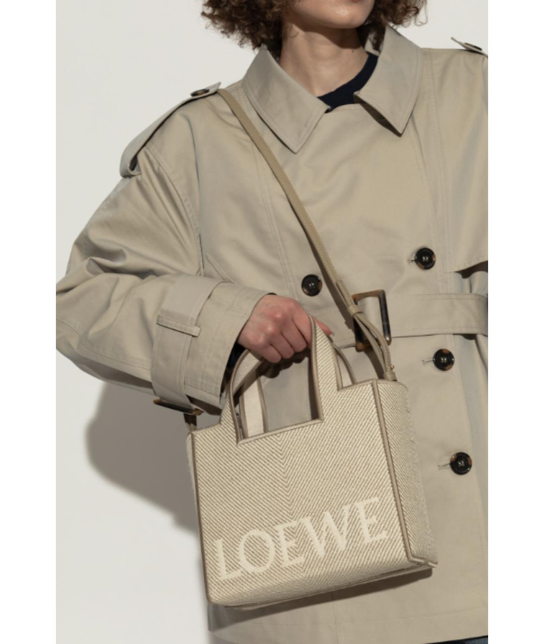 LOEWE Бежевая тканевая сумка с короткими ручками, фото 4
