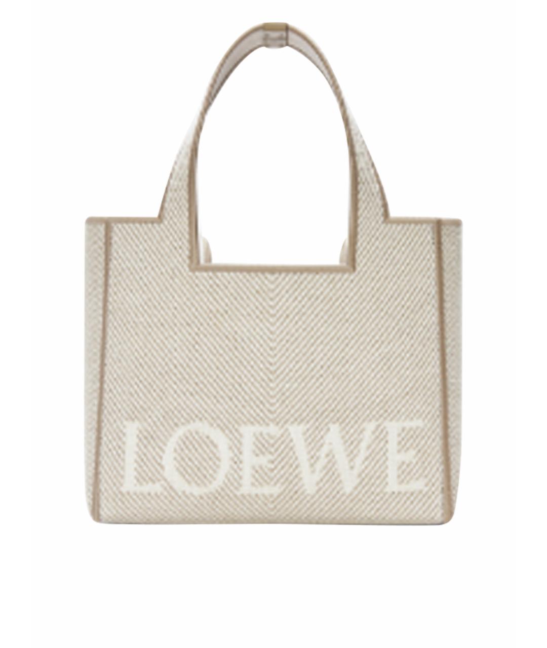 LOEWE Бежевая тканевая сумка с короткими ручками, фото 1