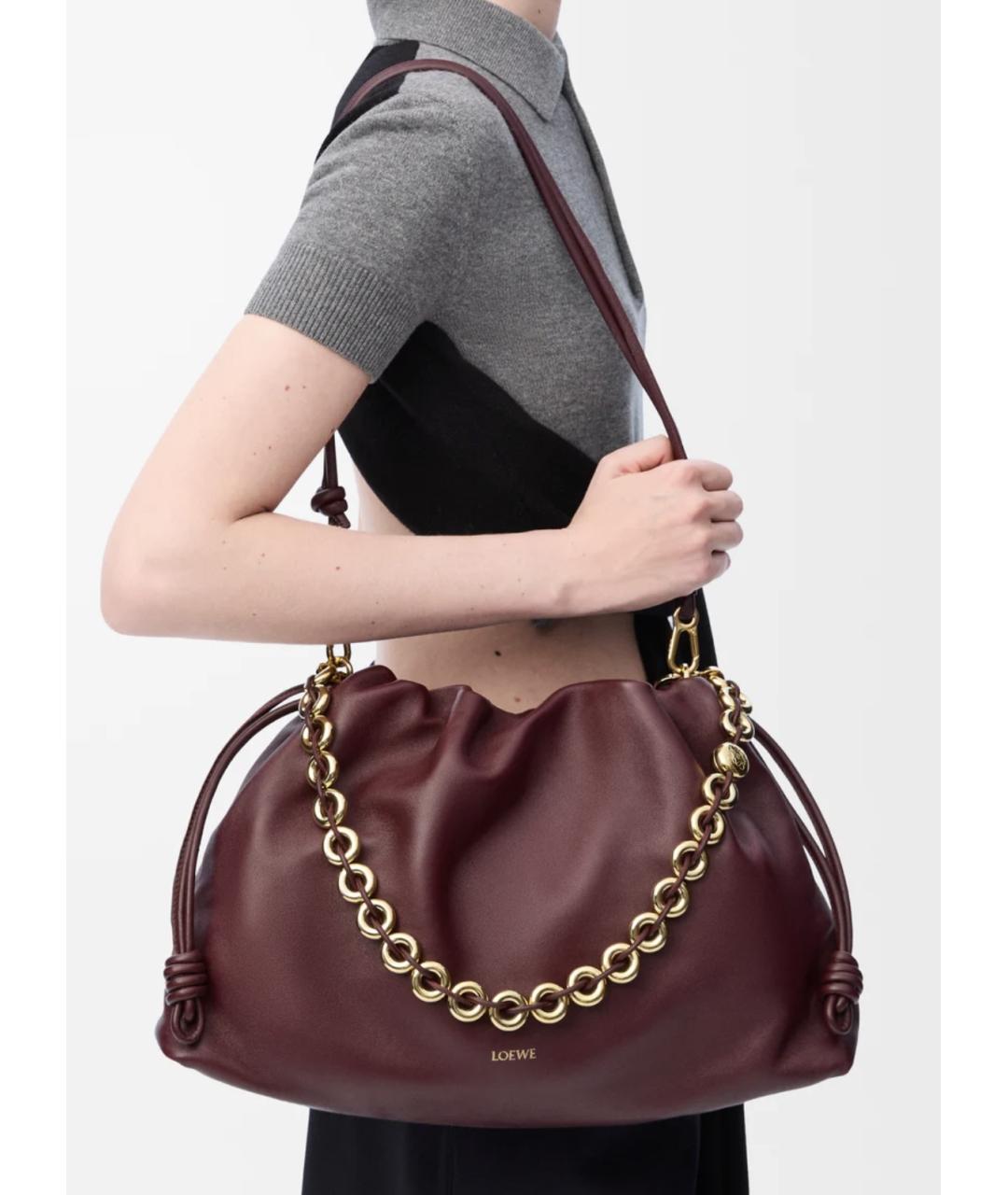 LOEWE Бордовая кожаная сумка тоут, фото 3