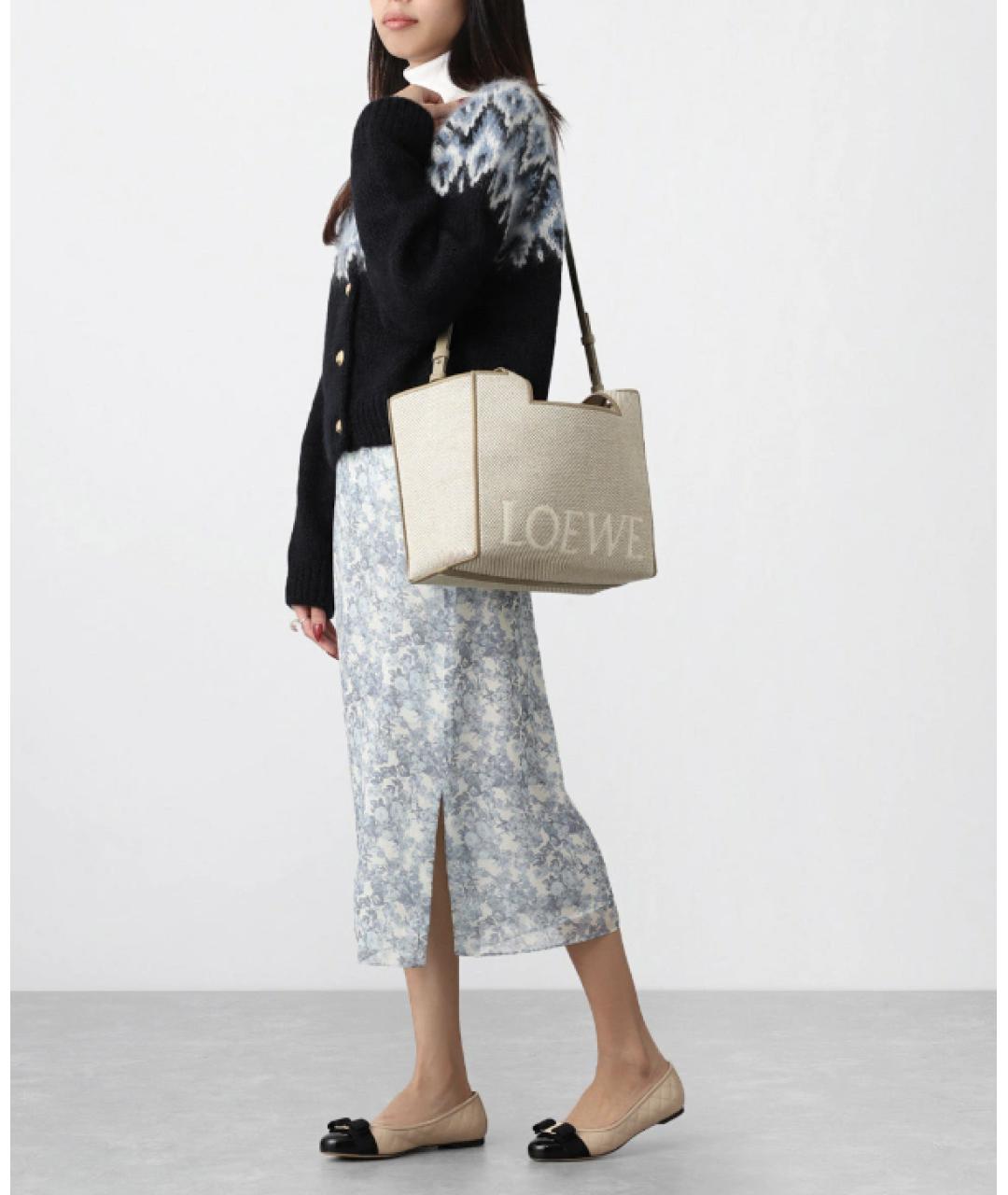 LOEWE Бежевая тканевая сумка тоут, фото 4