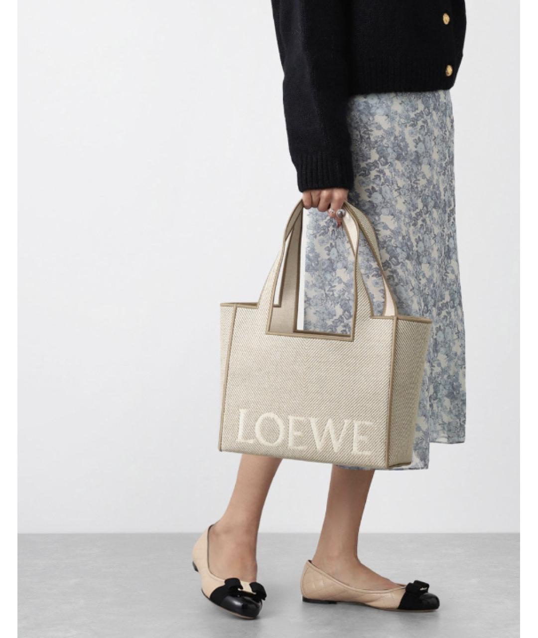 LOEWE Бежевая тканевая сумка тоут, фото 3