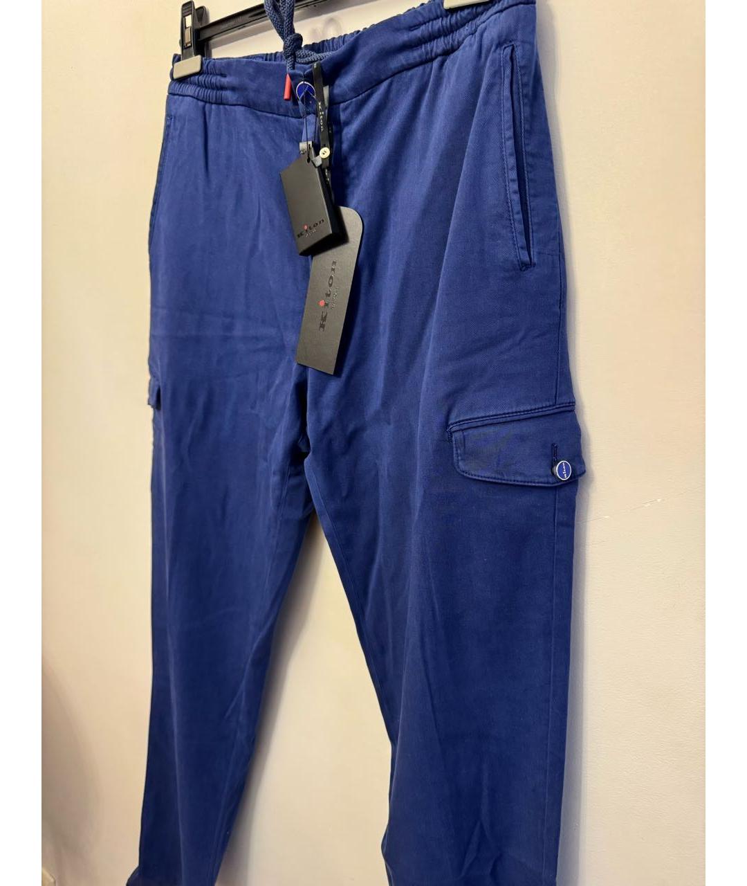 KITON Синие хлопко-эластановые повседневные брюки, фото 5