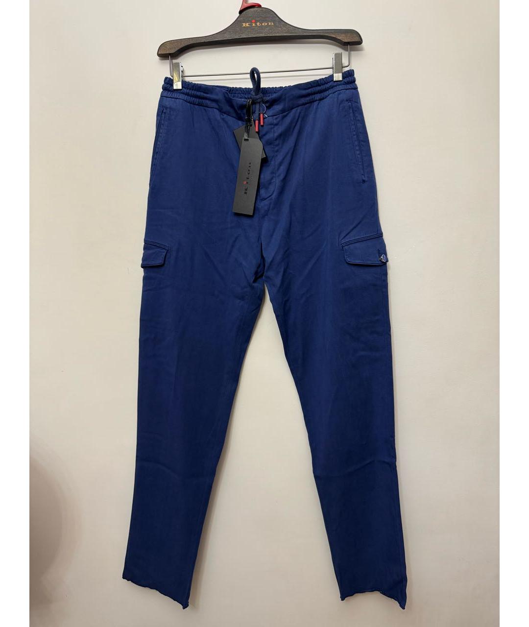 KITON Синие хлопко-эластановые повседневные брюки, фото 2
