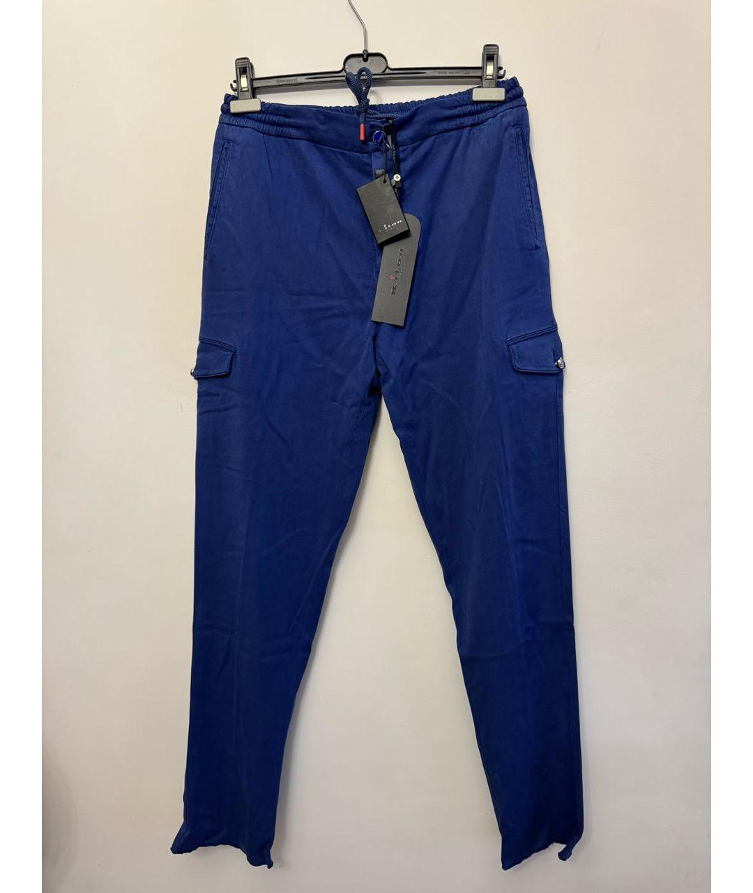 KITON Синие хлопко-эластановые повседневные брюки, фото 4