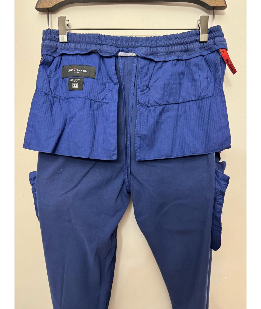 KITON Синие хлопко-эластановые повседневные брюки, фото 4