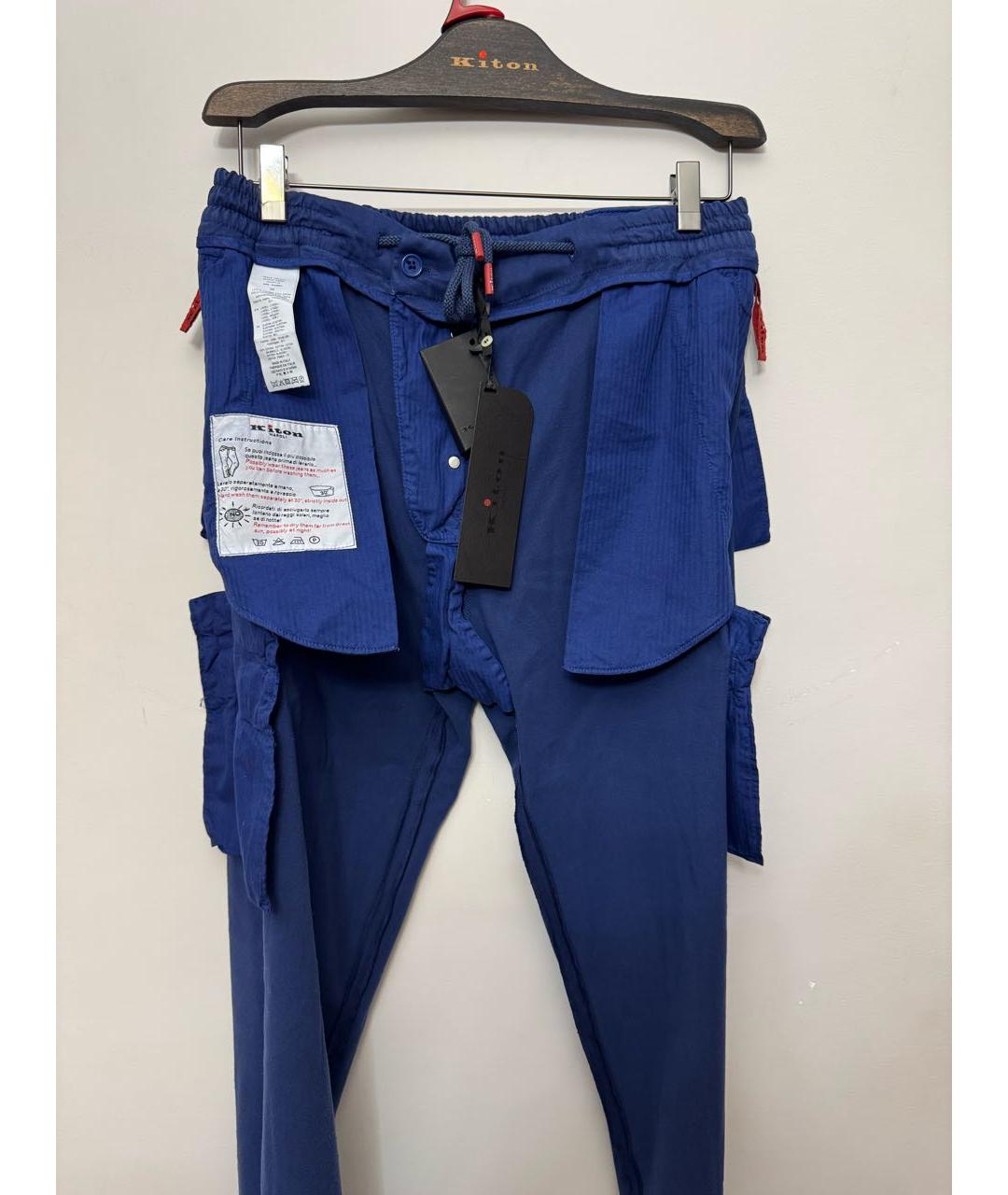 KITON Синие хлопко-эластановые повседневные брюки, фото 3