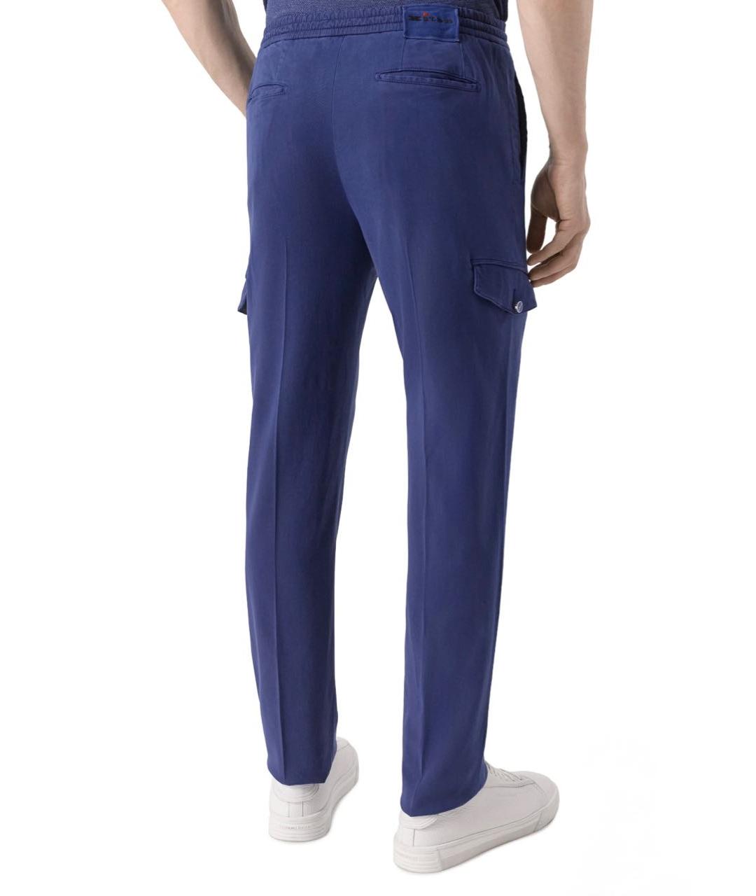 KITON Синие хлопко-эластановые повседневные брюки, фото 3