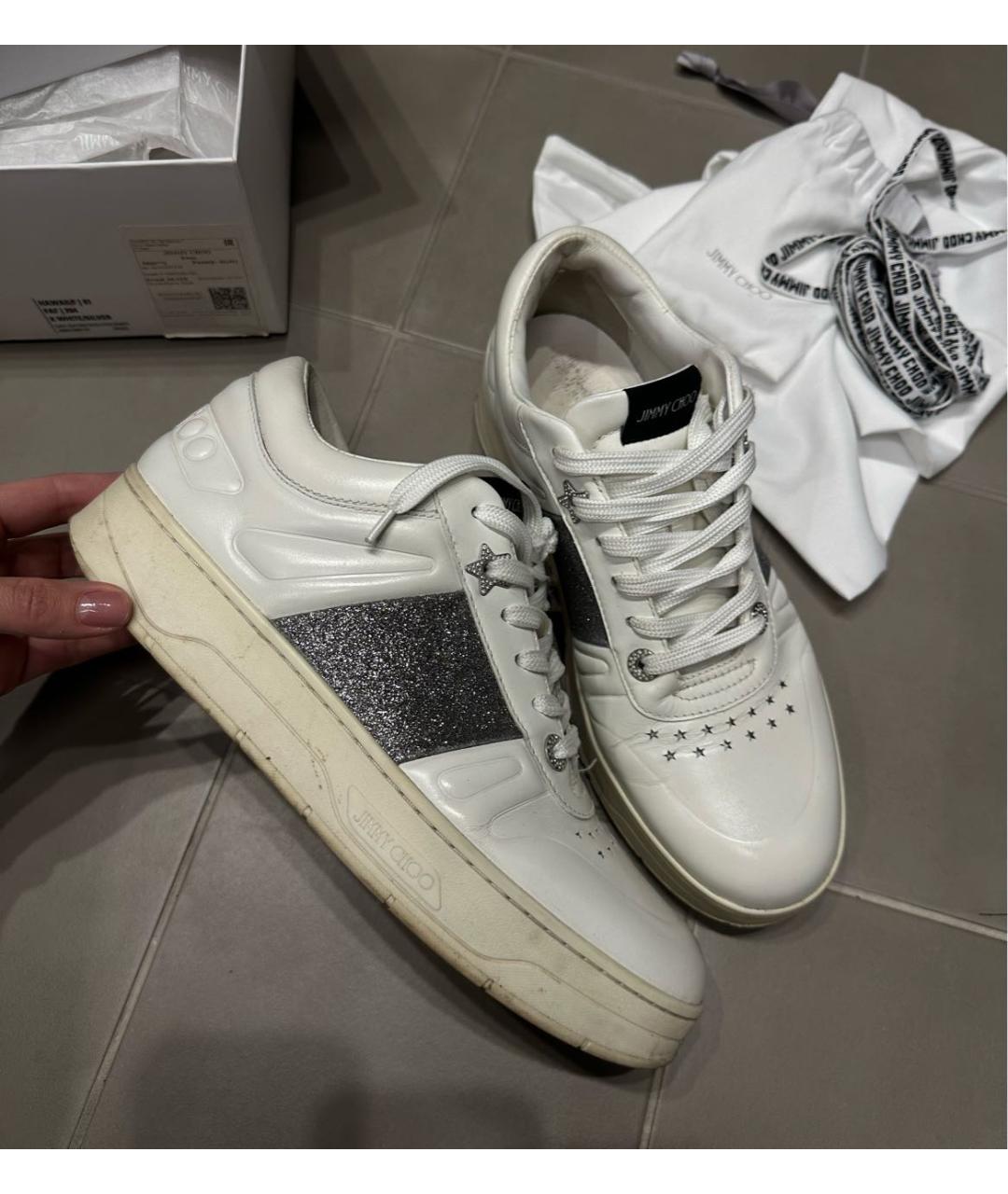 JIMMY CHOO Белые кожаные кеды, фото 8