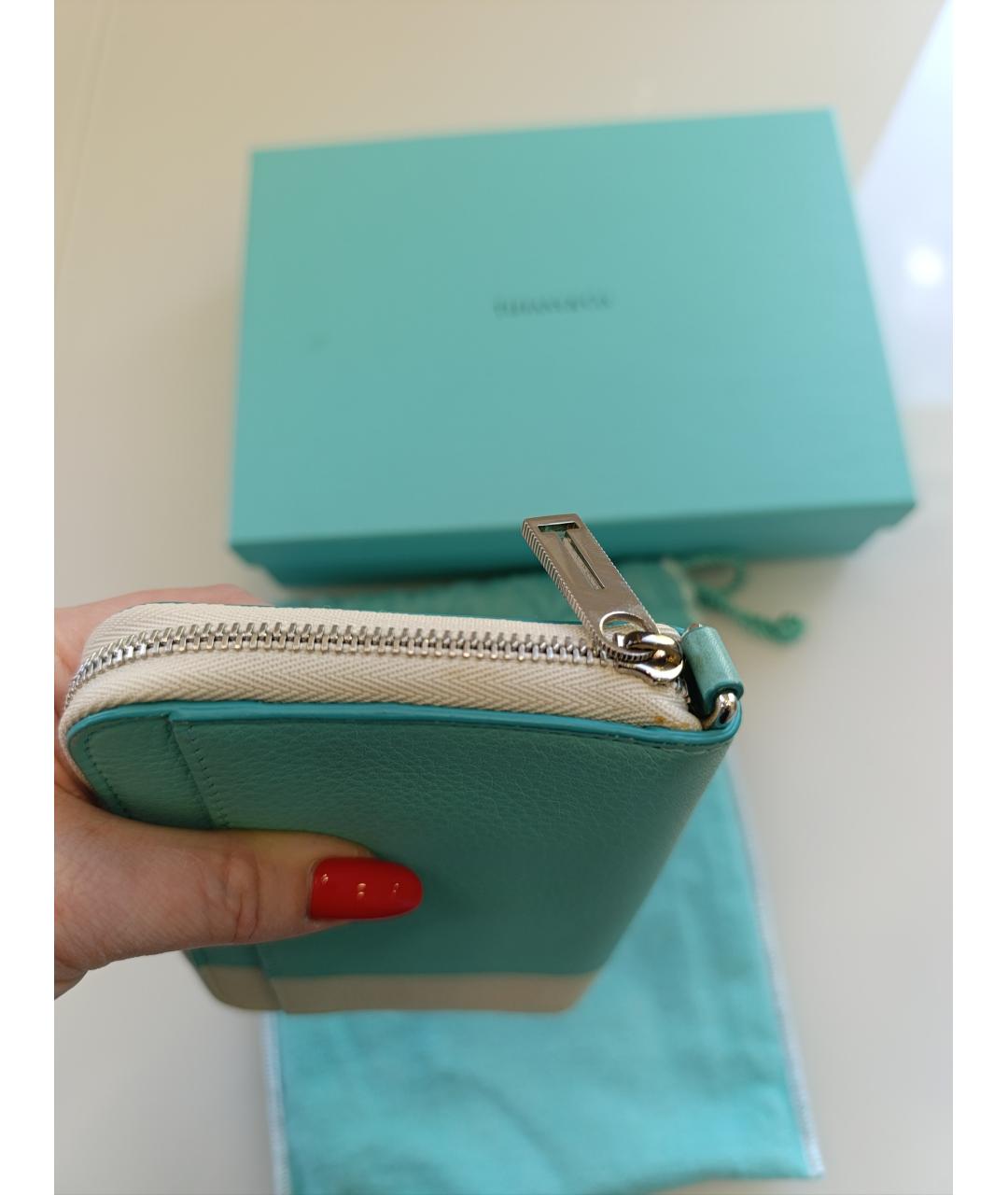 TIFFANY&CO Бирюзовый кожаный кошелек, фото 8