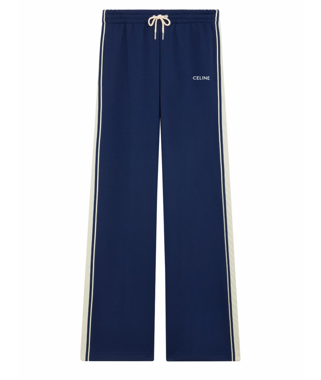 CELINE Синие полиэстеровые прямые брюки, фото 1